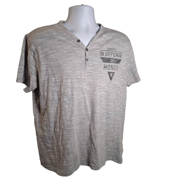 Express Mens XL TShirt Gray Defense Of Honor Henley Short Sleeve Gorpcore - Picture 1 of 7
